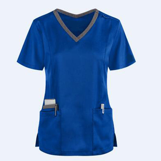 Blouse de soins col en V — Manches courtes, deux poches