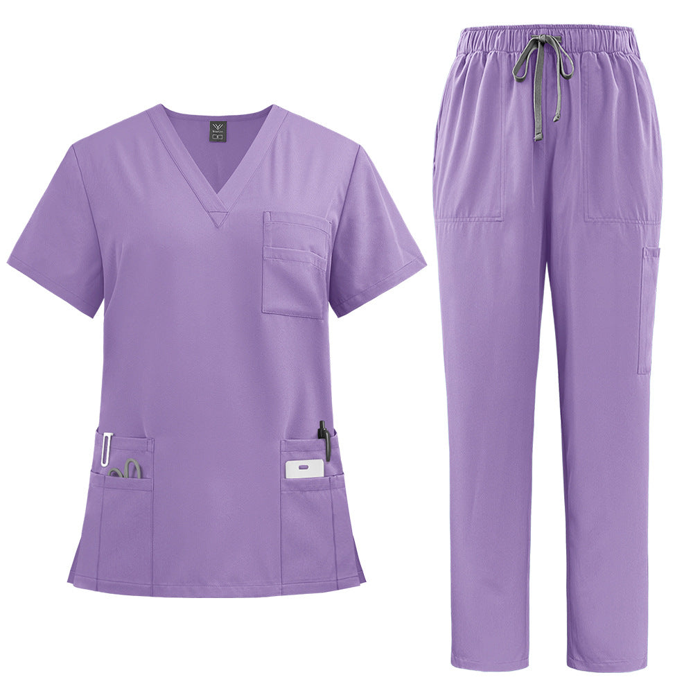 Ensemble de soins deux pièces — Haut col en V et pantalon droit