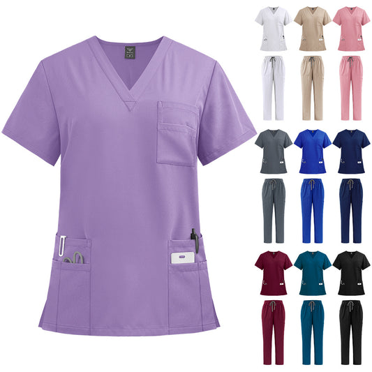 Ensemble de soins deux pièces — Haut col en V et pantalon droit