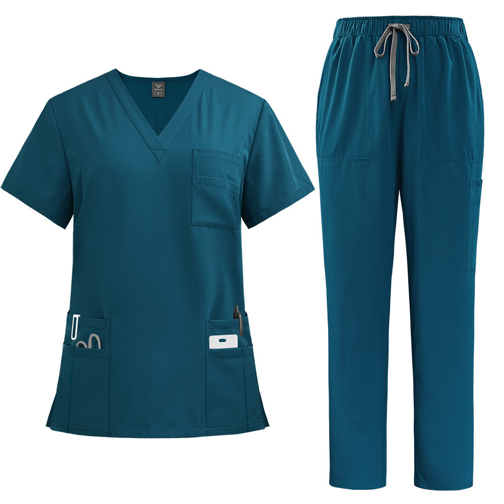 Ensemble de soins deux pièces — Haut col en V et pantalon droit
