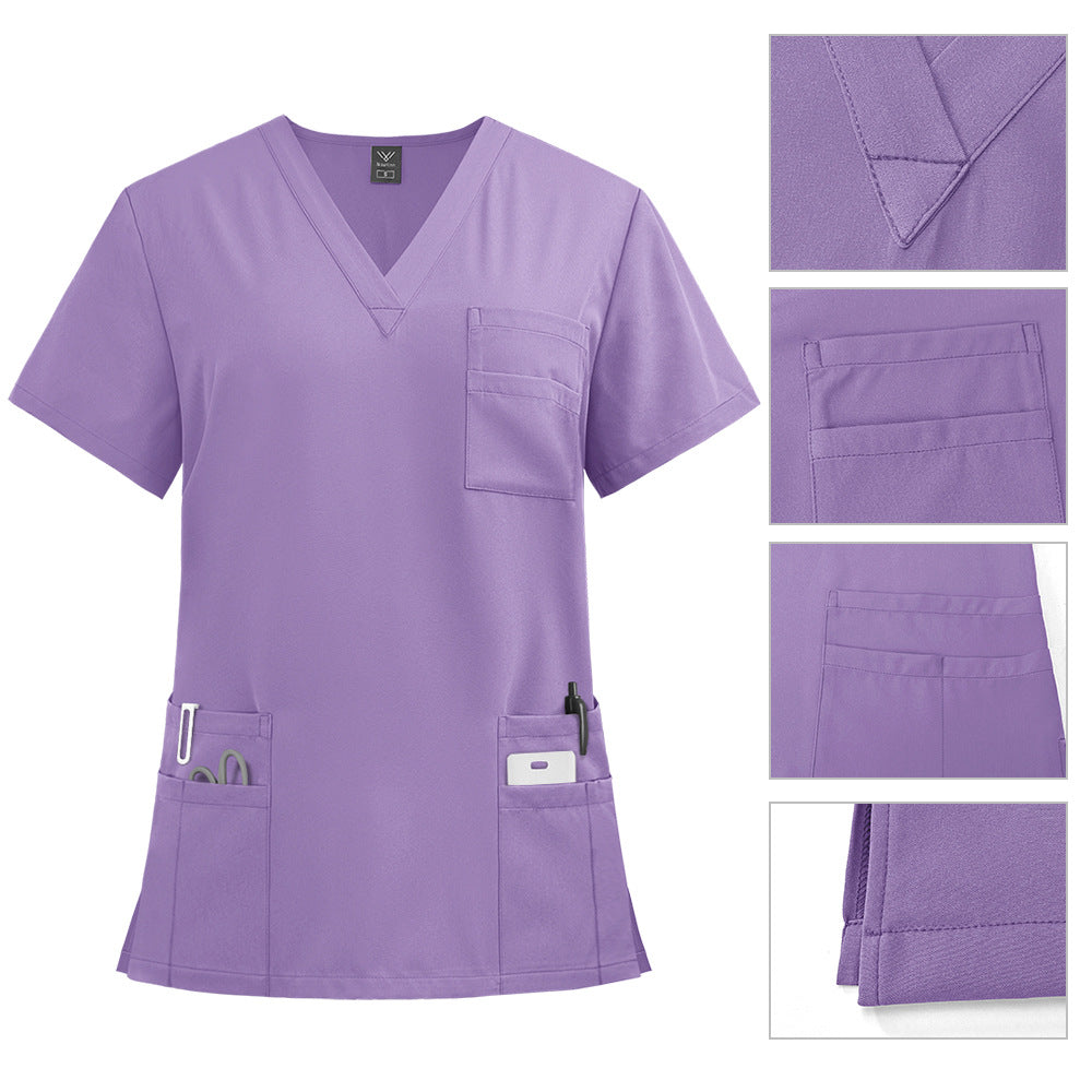 Ensemble de soins deux pièces — Haut col en V et pantalon droit