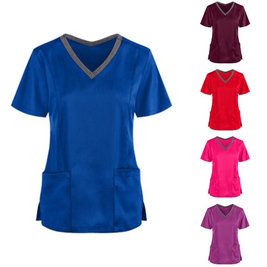 Blouse de soins col en V — Manches courtes, deux poches
