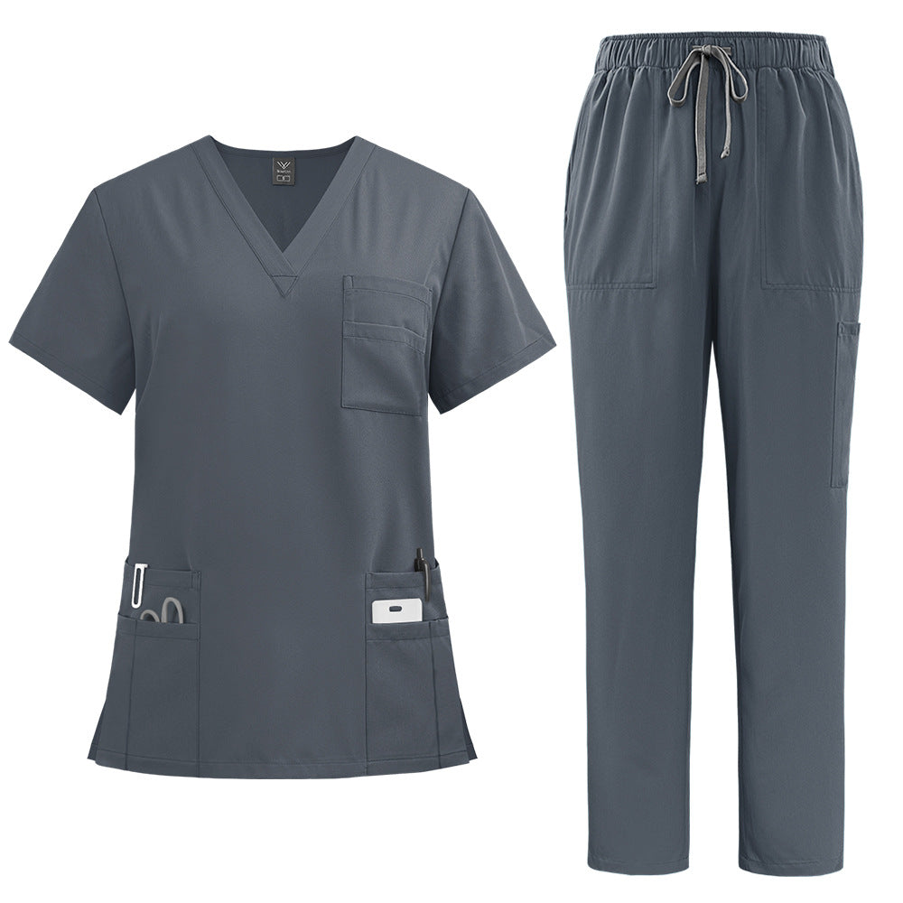 Ensemble de soins deux pièces — Haut col en V et pantalon droit