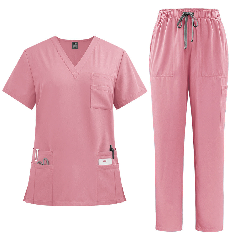Ensemble de soins deux pièces — Haut col en V et pantalon droit
