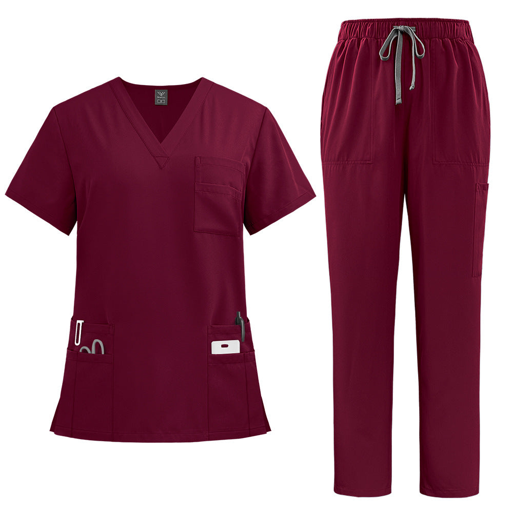 Ensemble de soins deux pièces — Haut col en V et pantalon droit