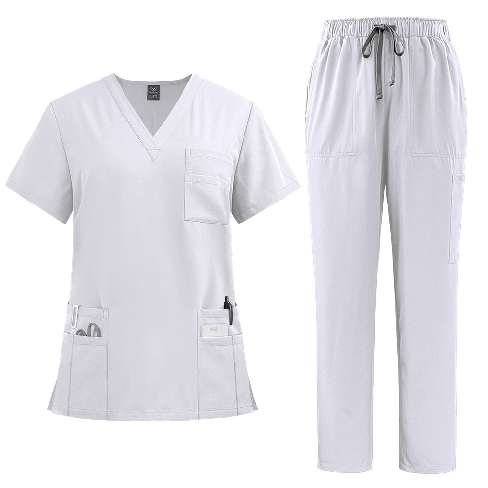 Ensemble de soins deux pièces — Haut col en V et pantalon droit